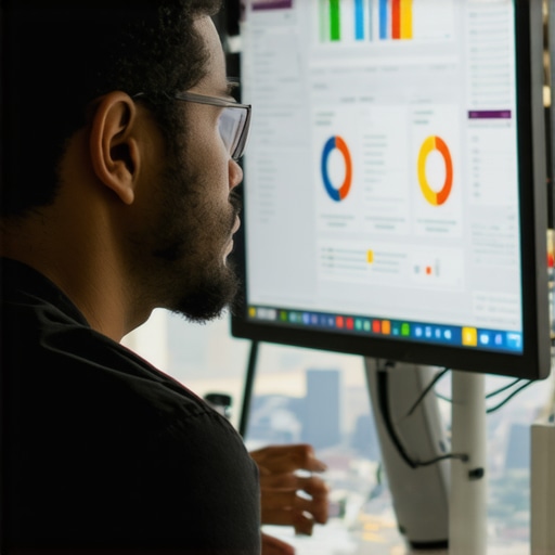 Analyzing Richmond Local SEO Data Digital marketer reviewing local SEO analytics with Richmond cityscape