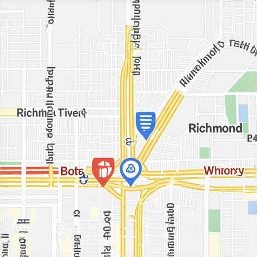 Richmond cityscape with local business icons on Google Maps