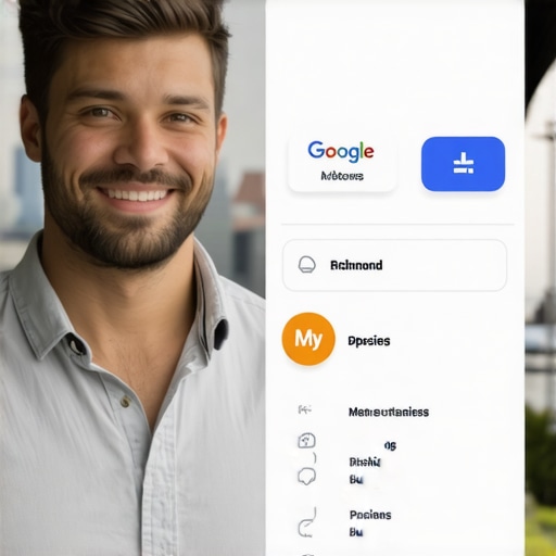 Business owner optimizing GMB profile with Richmond cityscape background