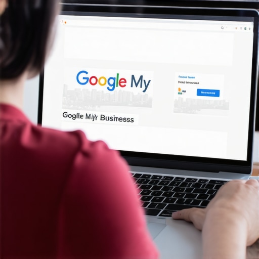 Person editing Google My Business listing on a laptop with Richmond skyline