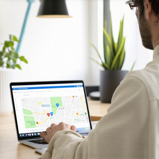 Business owner updating Google My Business profile on a laptop at Richmond office.