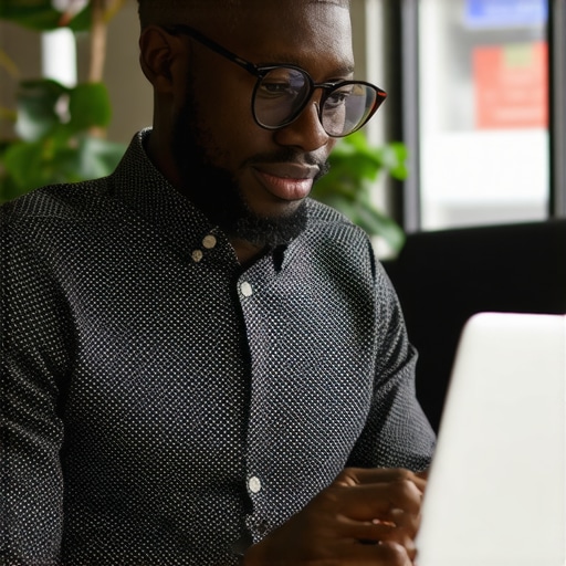 Optimizing GMB Profile Business owner editing Google My Business listing on a laptop.