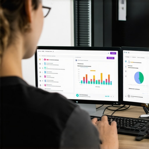 Person analyzing local SEO data on computer screens with Richmond maps and charts