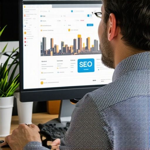 Businessman reviewing local SEO data with Richmond cityscape