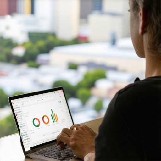 Business owner reviewing SEO tools and analytics for local search optimization