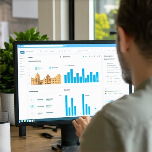 A person analyzing local SEO data on a computer with Richmond cityscape in background.