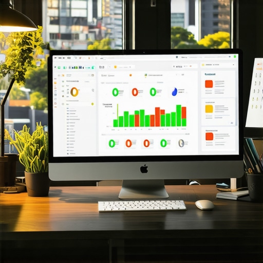 A person analyzing local SEO metrics on a computer with Richmond skyline in the background.