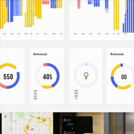 A person analyzing Richmond local SEO performance on a digital dashboard with charts and maps.