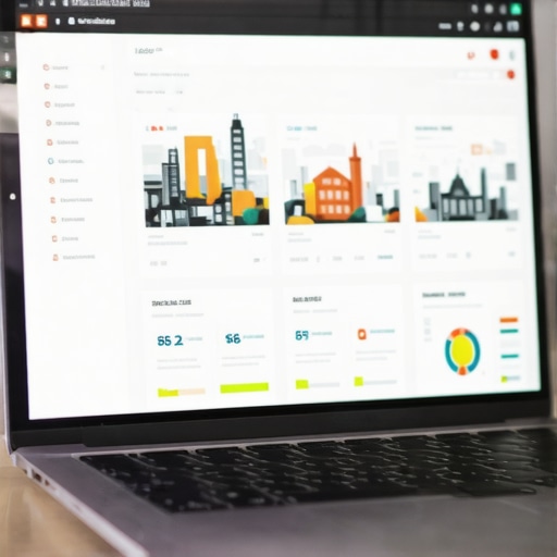 Laptop screen showing SEO analytics with Richmond landmarks in the background