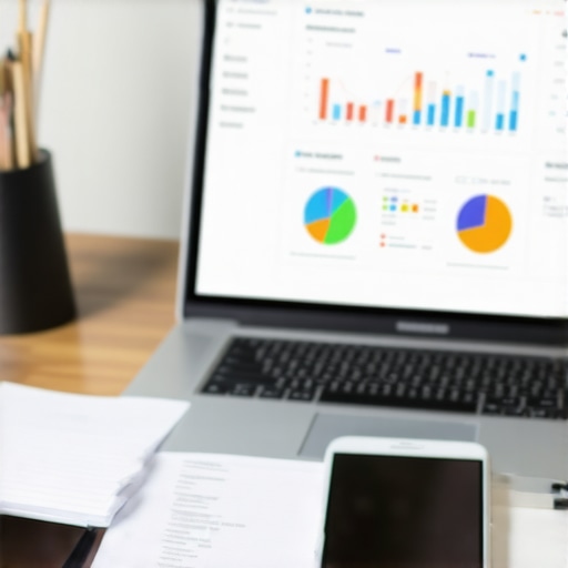 A workspace setup with laptop showing local SEO analytics for Richmond businesses