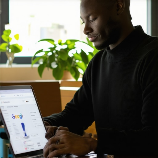 Business owner editing Google My Business profile on laptop