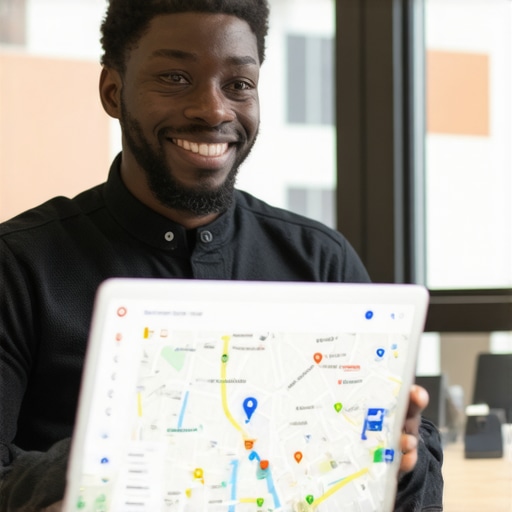 Business owner editing Google Maps profile on a laptop in Richmond office