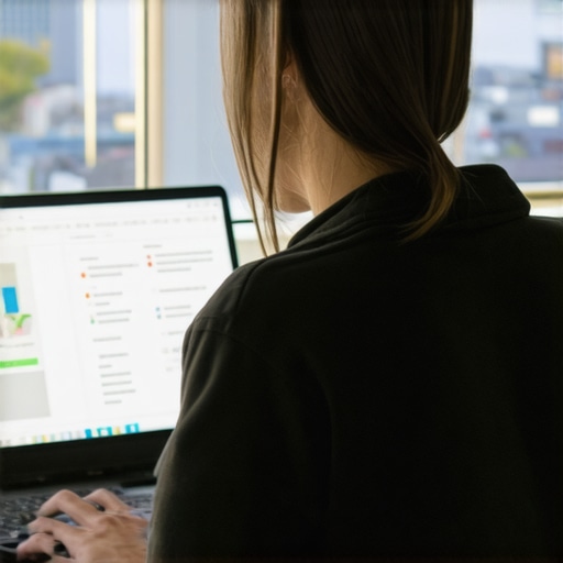 Richmond business owner working on Google My Business profile with cityscape