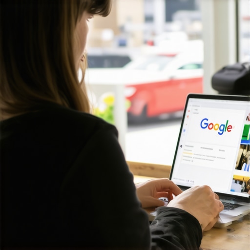 Business owner optimizing Google My Business profile with Richmond backdrop