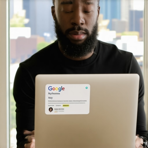 Digital marketer working on Google My Business profile with Richmond skyline visible.