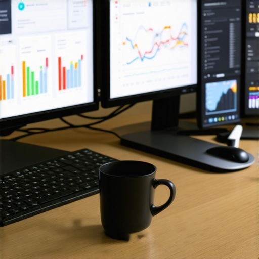 A workspace with SEO software on monitors, indicating ongoing local SEO management.