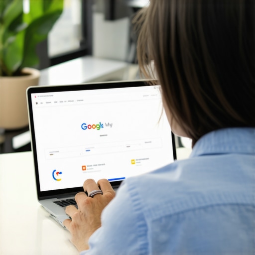 Person verifying Google Business Profile on laptop in office