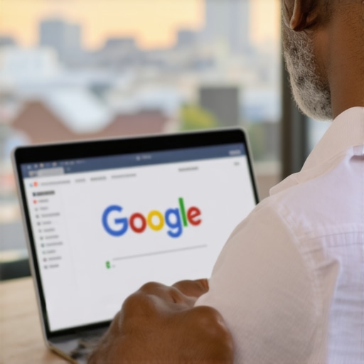 Richmond small business owner enhancing their Google My Business profile on a laptop with city views